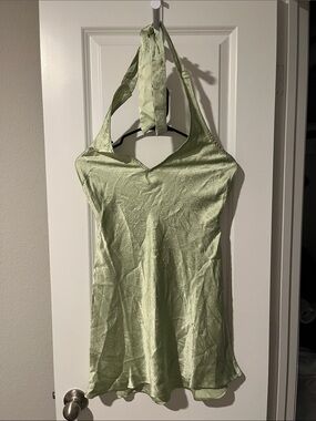 Princess Polly Light Green Halter Satin Camisole Dress